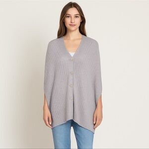Bali Gray Ribbed Knit Button Front Cape Cardigan Shawl Wrap Poncho OS